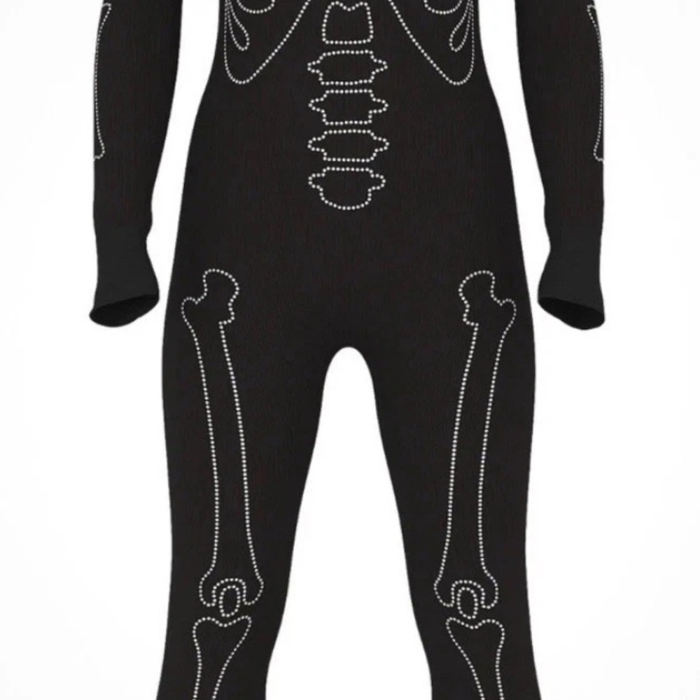 New Victorias Secret PINK Pajamas One Piece large Black Skeleton Bling Halloween - Picture 2 of 3
